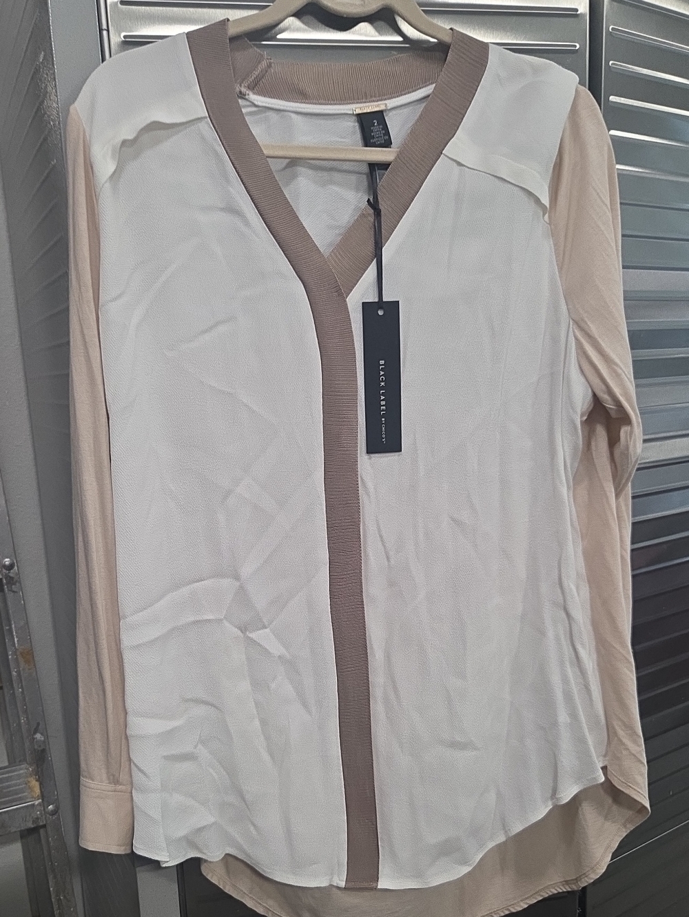 Black Label Cream & Taupe Button-Down Style Blouse
